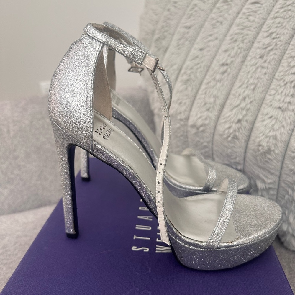 Stuart Weitzman NUDIST Platform - Silver Mini Glitter